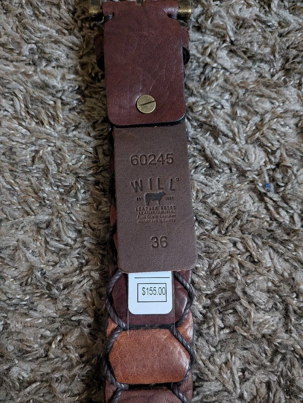 Will Leather Goods Brown Cognac Buffalo Link Dress Belt Men's 36W NEW